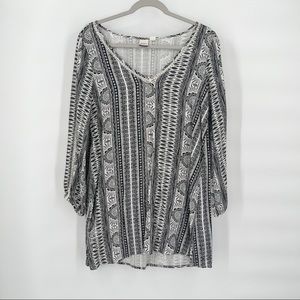Roxy V-Neck Tunic Top Black and White Women’s Size XS